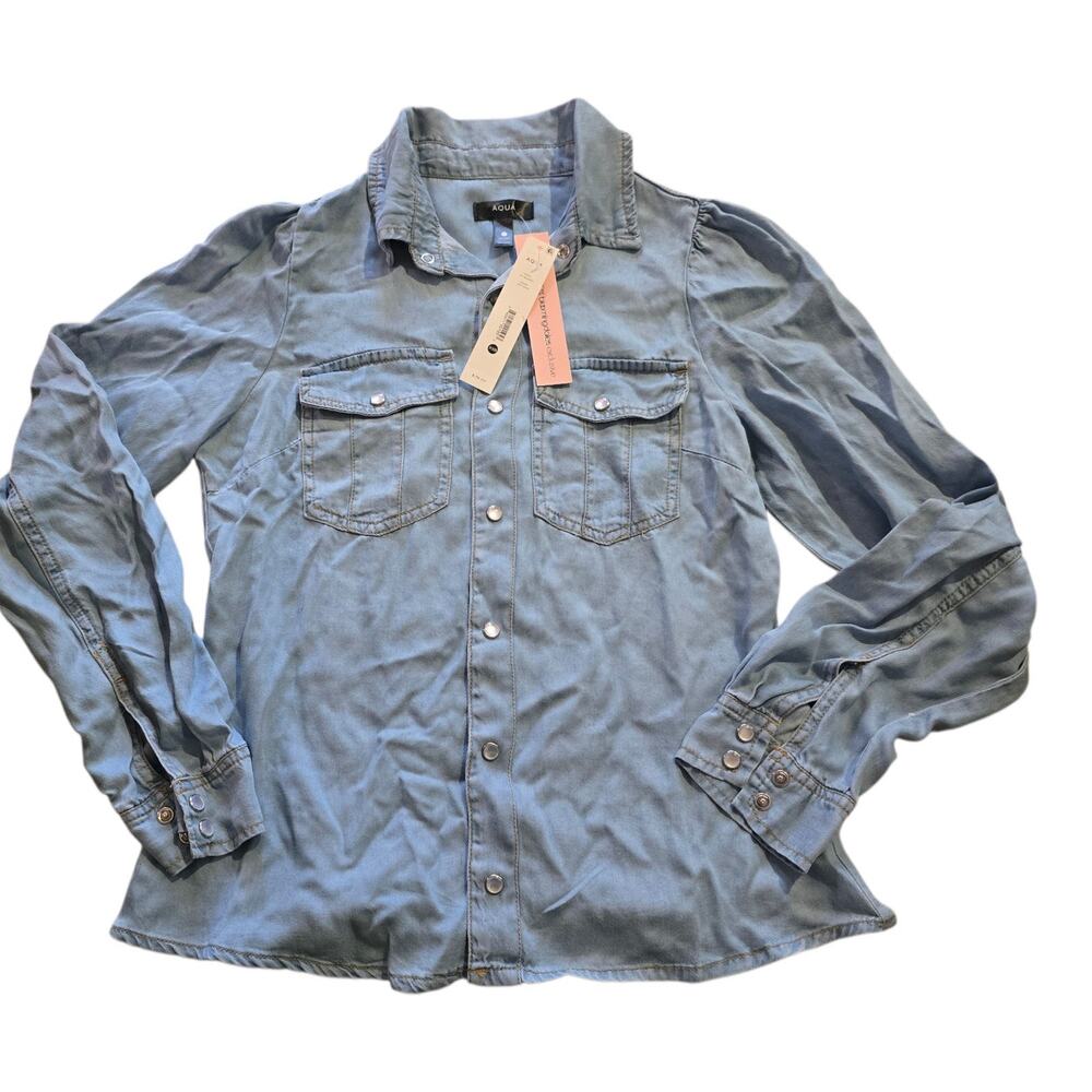 Aqua Chambray Western Denim Long Sleeve Shirt SZ XXS NWT